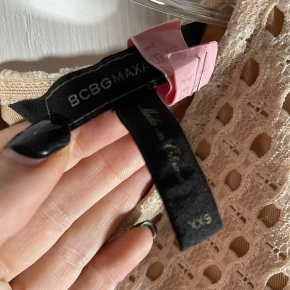 BCBG cream tan slight peplum overlay blouse - Picture 10 of 11